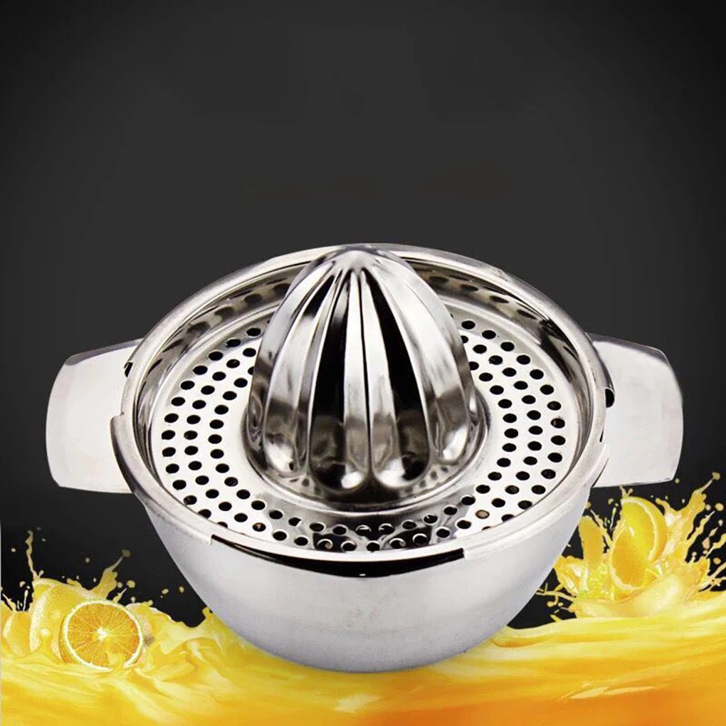 Manual Stainless Steel Fruit Squeezer Hand Juicer Lid Rotation Press Reamer with a Bowl & Strainer