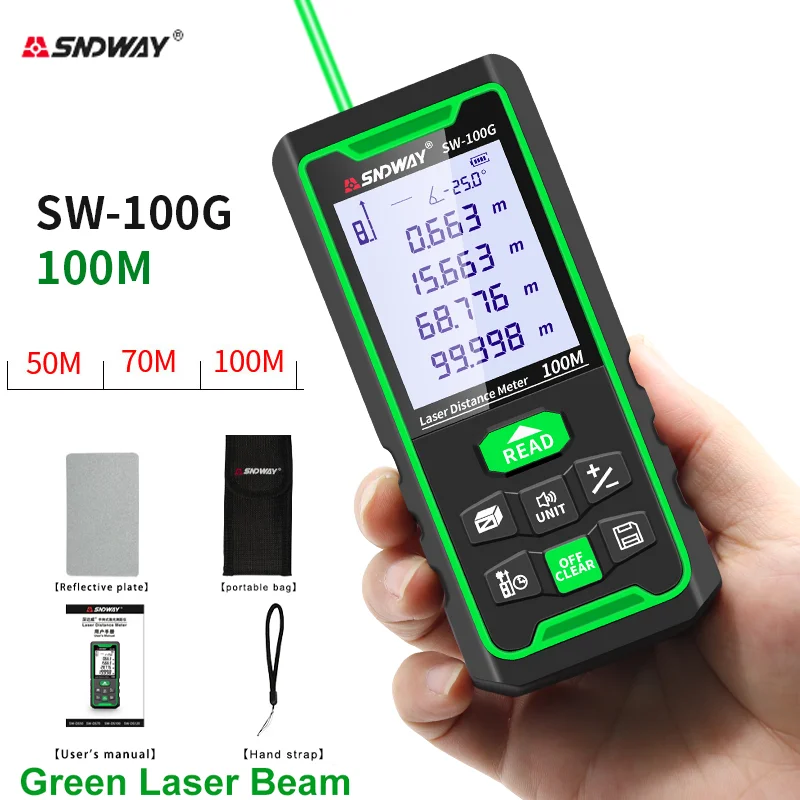 

SNDWAY Laser Rangefinder High Accurate Roulette Laser Distance Meter Measuring 40M 100M 120M Digital Tape Measure Range Finder