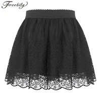 child girls ballet tutu elastic waistband floral embroidery solid color lace mesh skirt dance training stage performance costume
