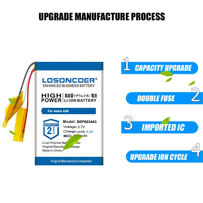 LOSONCOER Top Brand 100% New 1200mAh SRP603443 Battery for Astro A50 A20 EVE623442 Headset | Электроника
