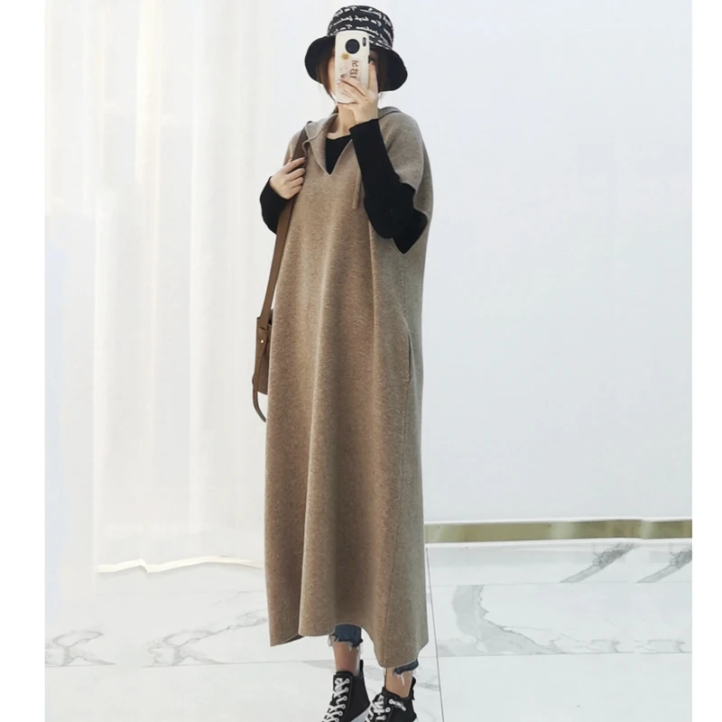 Толстовка Длинный жилет пуловер модный стиль вязаный свитер толстовки женская