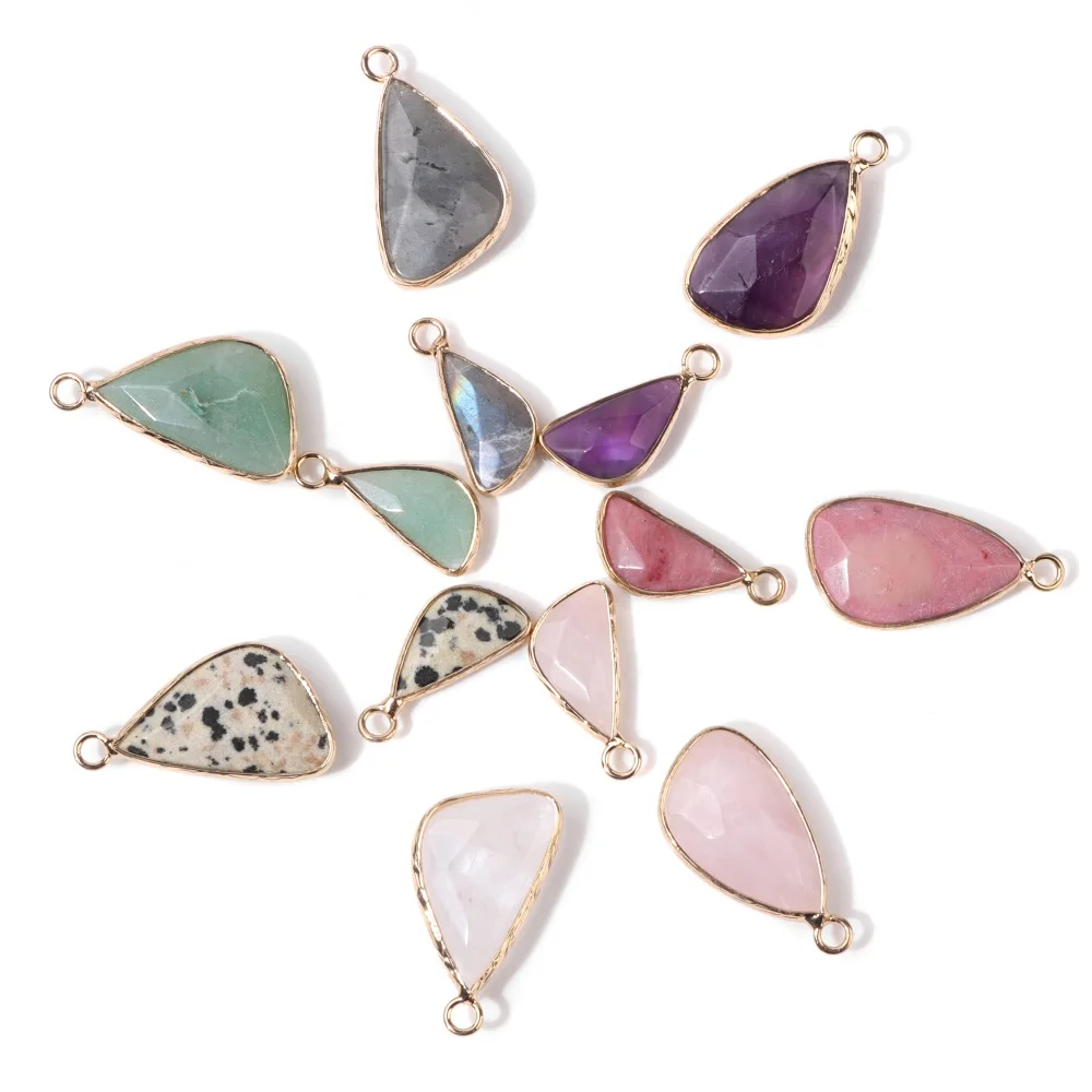 

High Quality Natural Stone Pendants Bead Smooth Faceted Oblique Triangle Stone Charm Pendant Beads for Jewelry Making Handmade