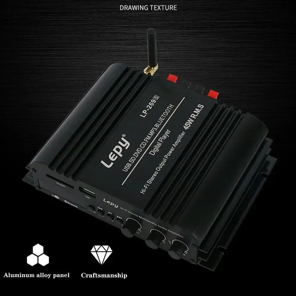 Фото Усилитель звука LEPY LP-269S Bluetooth, 4-канальный Hi-Fi стереоусилитель с USB, SD, DVD, CD, FM, MP3 для автомобиля, дома, компьютера, воспроизведения музыки без потерь №4