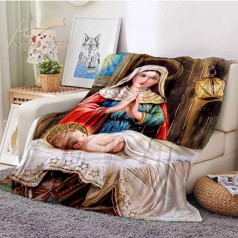 

Фланелевое Одеяло Дева Мария, пушистое легкое Флисовое одеяло, удобное мягкое теплое постельное белье для крещения, украшение для спальни