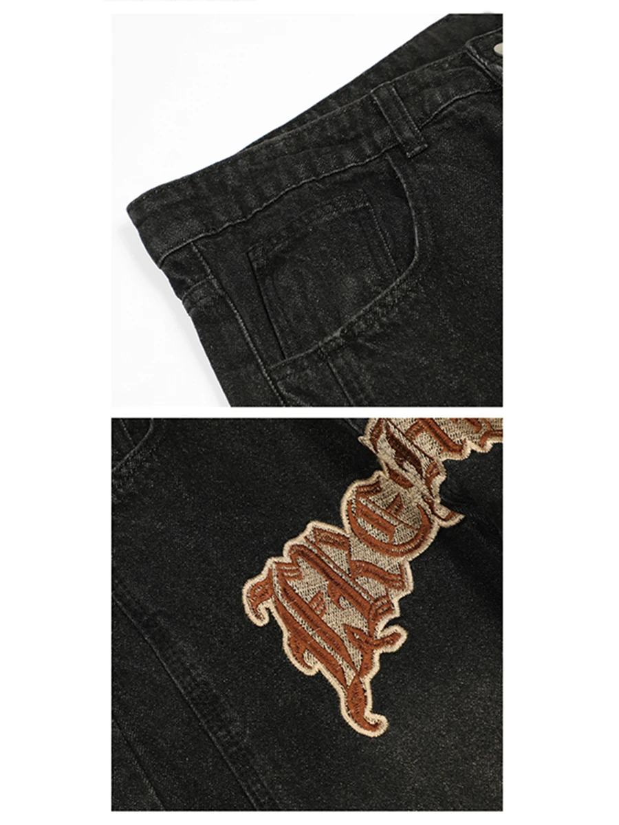 Fashion Brand Embroidered Letters Y2k Men Jeans Street Side Buttons Loose Wide Leg Long Pants Streetwear Men Jeans Pants