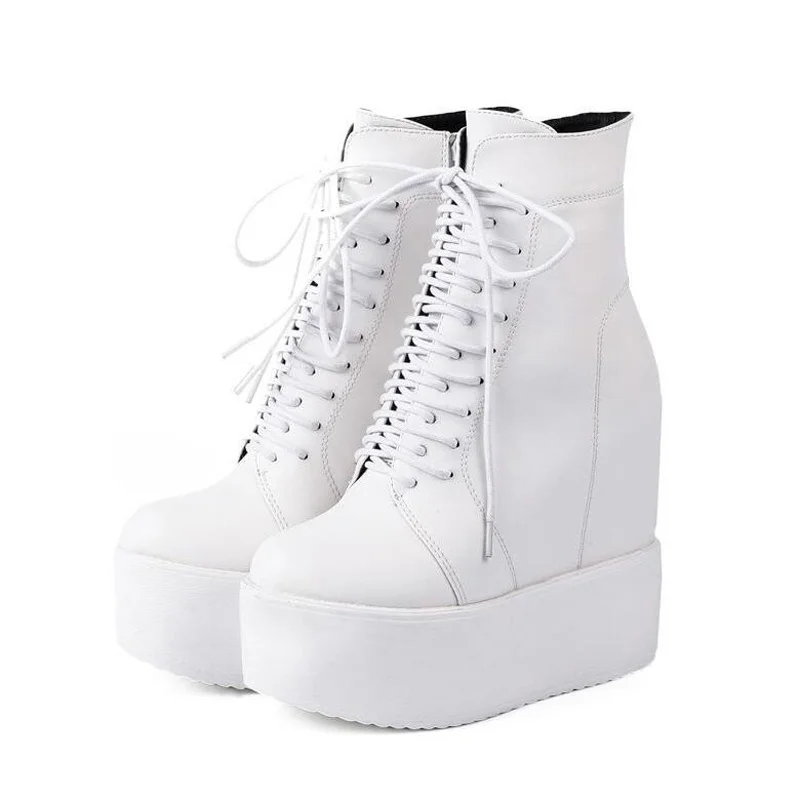 

Winter Fashion High Platform Boots Leather High Wedges Ankle Boots Women 2022 New Female Punk Style High Heels boots for Woman