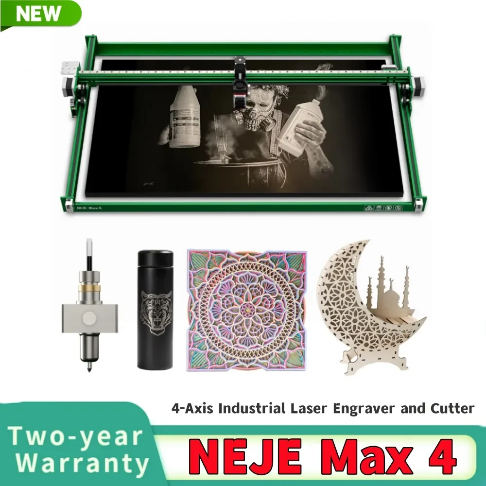 NEJE 4 Max Powerful Engraving Cutting Machine With Four-Axis Control System For Stainless Steel Acrylic Wood Wireless Offline
