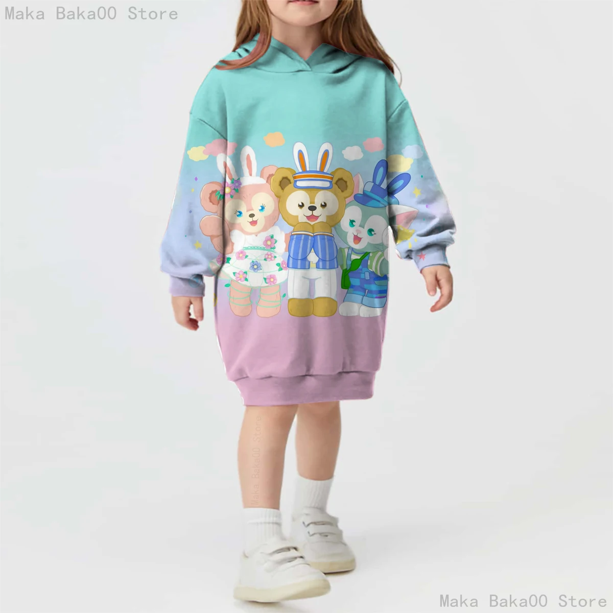 

Autumn Disney Duffy Bear Shirley May Print Hoodie Long Sleeve Sweater Dress Casual Cartoon Sweatshirt Children's Dress