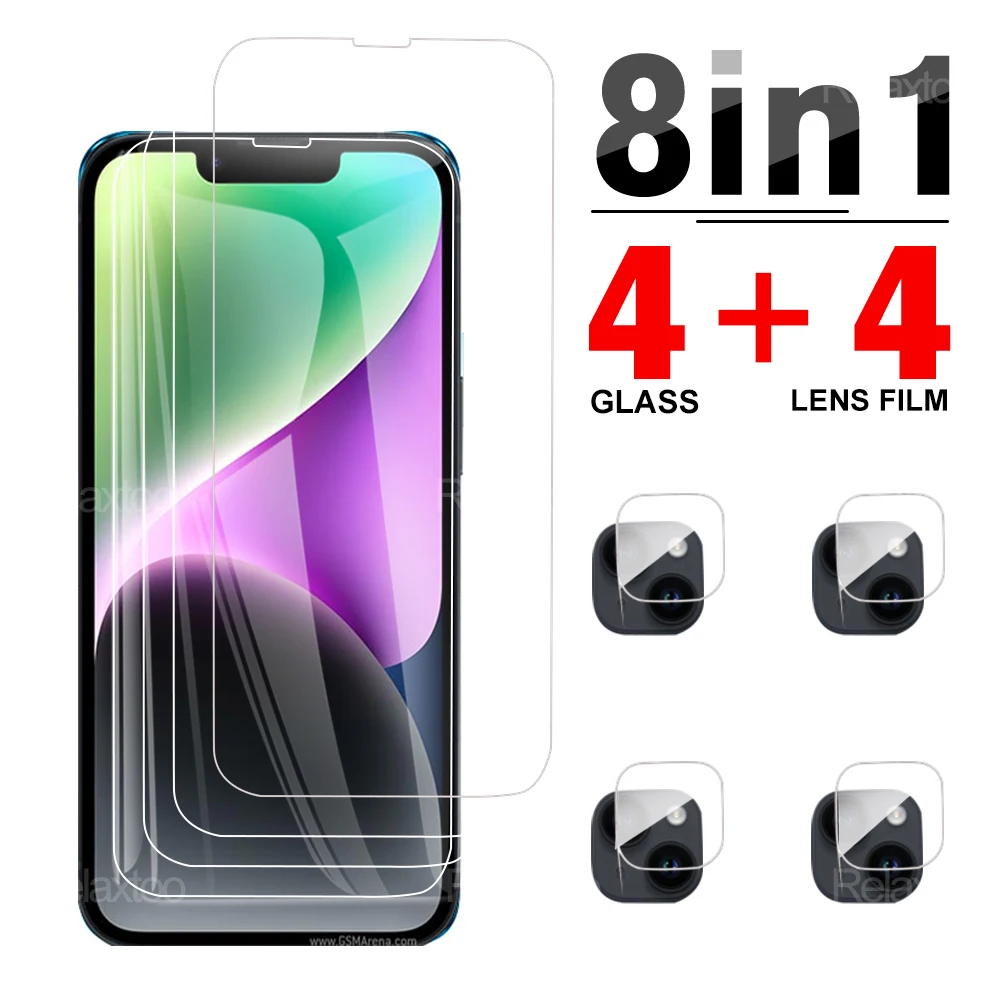 

8 в 1 закаленное стекло для iphone 14 14Plus 14Pro 14Pro max Защитная пленка для камеры для iphone 13 13Mini 13Pro 13 Promax 12 Serise