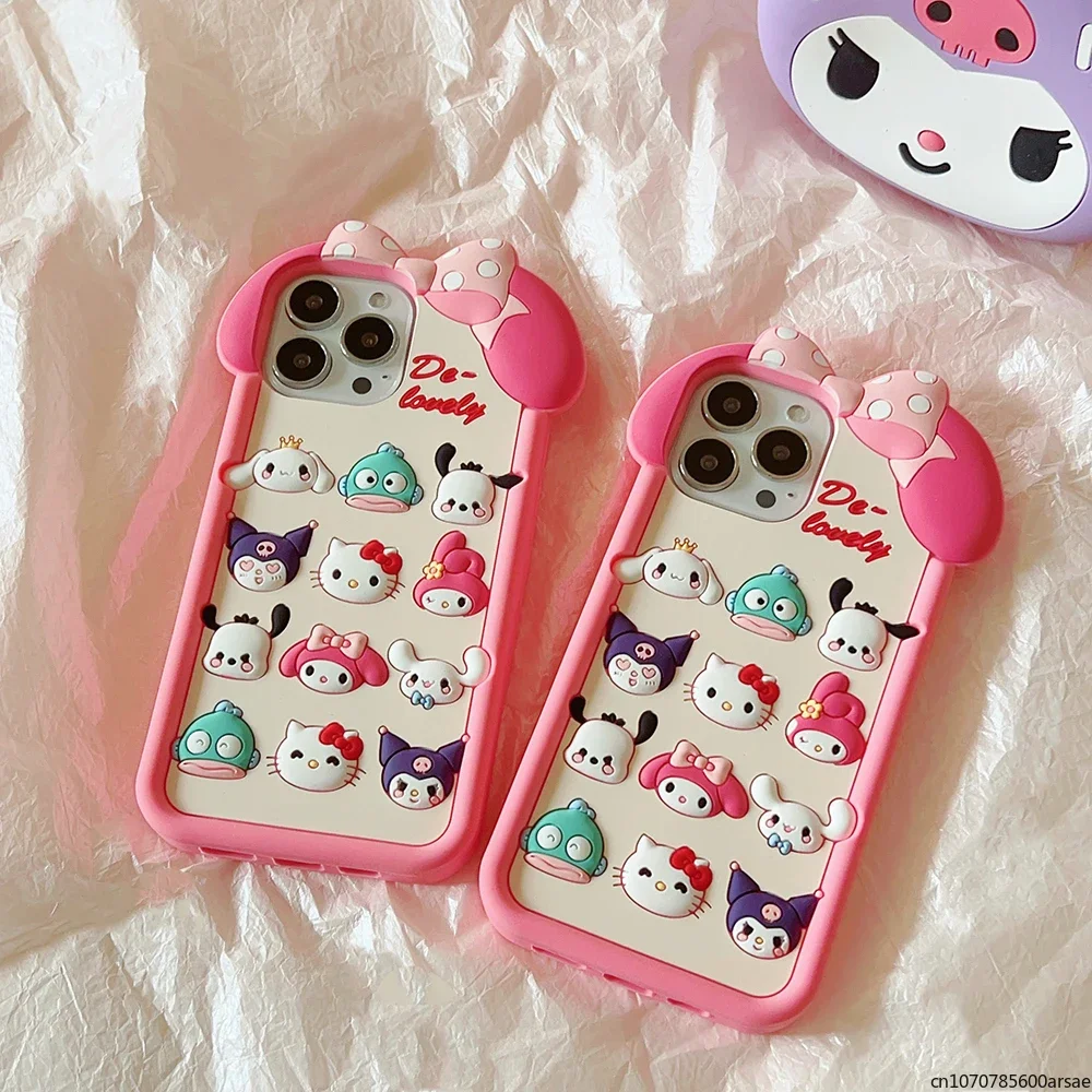 

3D Stereoscopic Sanrio Hello Kitty Phone Case for IPhone 15 14 13 12 11 Pro Max Silicone Soft Back Anti-fall Cover Girl Gift