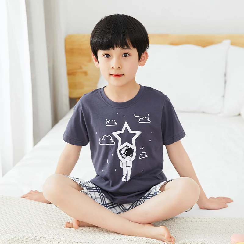 Teens Pajamas Short Sleeve 100% Cotton Pyjamas Big Kids Clothes Sets Children Boys Sleepwear Pajamas For Girls 10 12 14 16 Years