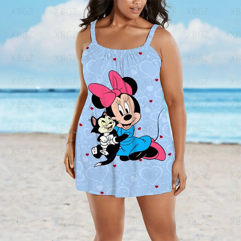 Minnie Mouse Plus Size Summer Outfits Dresses Sleeveless Woman 2022 Beach Dress Women's Free Shipping Print Sling Sexy Cartoon