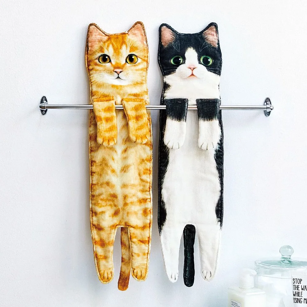 

Japanese cute cat towel absorbent hand towel can be hung face towel cartoon printing cleaning kitchen scouring pad