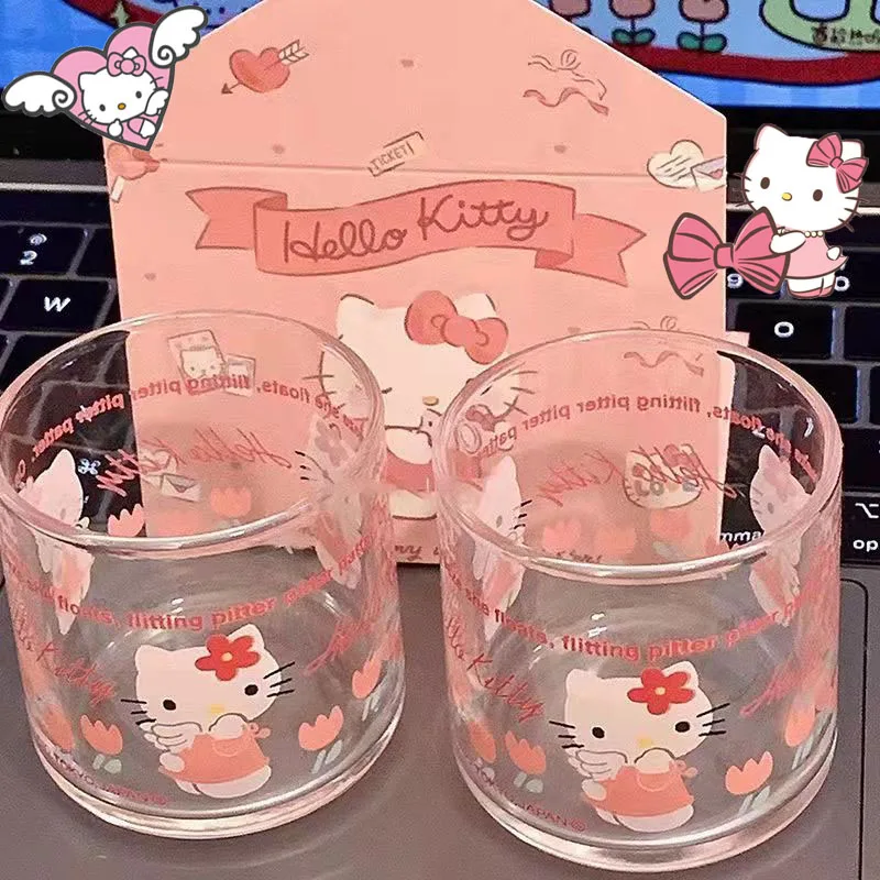 

Hello Kitty Kawaii Cartoon Glass Coffee Cup Home Oat Breakfast Child Water Milk Drinks Container Mug Desktop Decor Girl Gifts