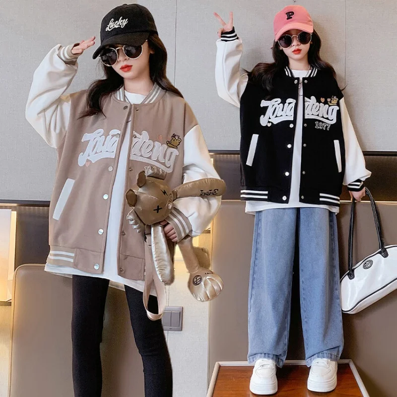 

Girls Spring and Autumn Coat 4-16 Years Girl Fashion Baseball Uniform Jacket 2023 New Korean Children's Clothing Outdoor Clothes