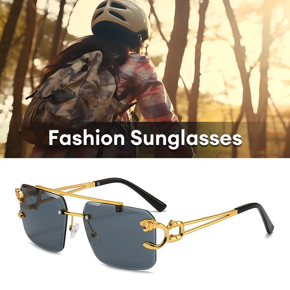 Ретро гепард украшения без оправы солнцезащитные очки для женщин мужчин