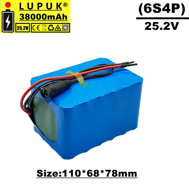 

Lupuk - large capacity lithium ion battery pack, 6s4p 24v/25.2v 38000mah, for electric bicycle engine, built-in BMS protection