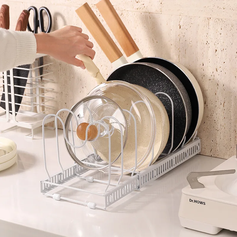 

Lid Plate Pot Dry Holder New Adjustable Kitchen Organizer Rack Kitchen Items Storage Organizer Drain Shelf Cuisine Accessories