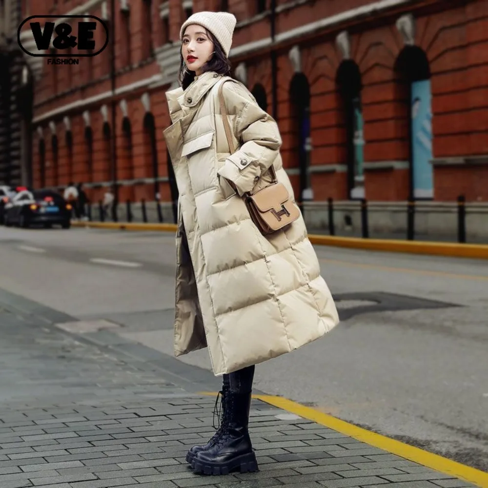 

VailElagent Thick Long Parkas Women Winter Down Cotton Over-knee Puffer Jacket Vintage Warm Coat Fashion Korean Style Outwear