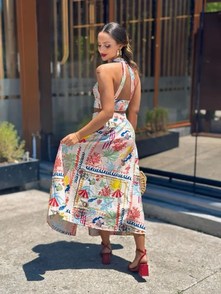 MSNOLOA женский летний 2024 стильный лоскутный короткий топ для отпуска 3616/302 Печатный