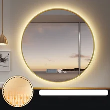 스마트 거울 욕실 둥근 거울 빛나는 화장품 거울 벽 교수형 욕실 Led 터치 스크린 가벼운 헤밍 펀치 프리