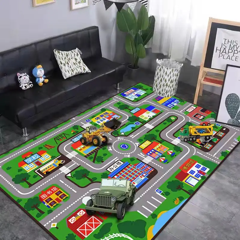 50*80cm New Children's Game Cartoon Carpet City Traffic Map Baby Crawling Mat Car Track Bedroom Bedside Mat Non-slip Carpet