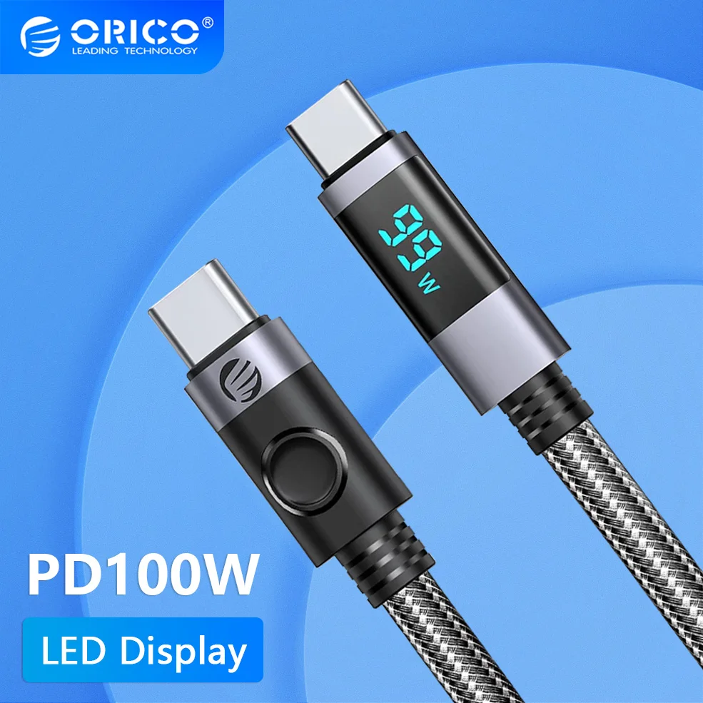 

ORICO Type C USB A PD 100 Вт, кабель для быстрой зарядки, удлинитель, зарядная линия, светодиодный шнур, оплетка, провод для iPhone, Macbook, iPad, зарядное устройство, адаптер