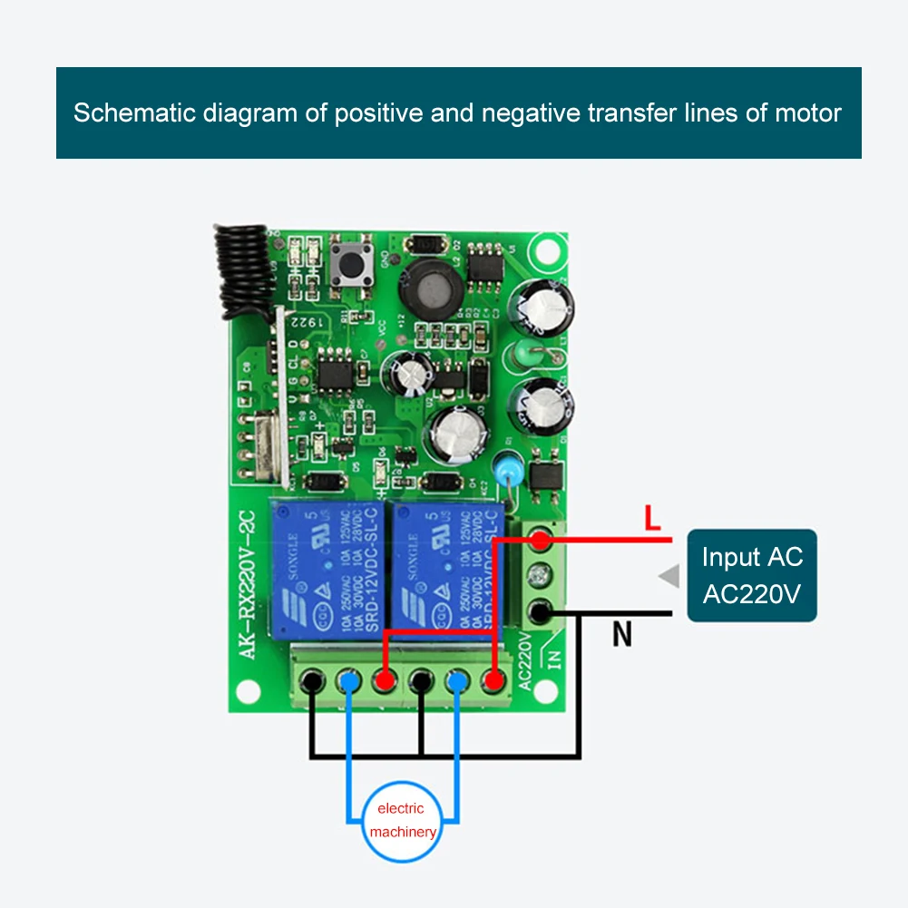 

AC 220V 2 Way Wireless Remote Control Switch with 2 Key Remote Control 433MHz 315MHz RF Remote Control 3 Modes for Electric Door