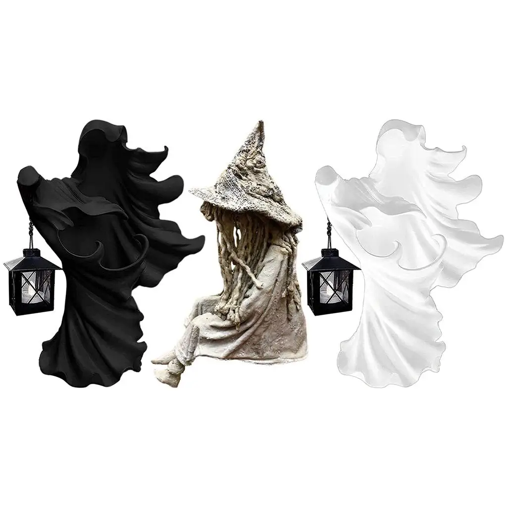 

Hell With Lantern Witch Resin Statue Realistic Sculpture Halloween Ornament Decorative Lamp