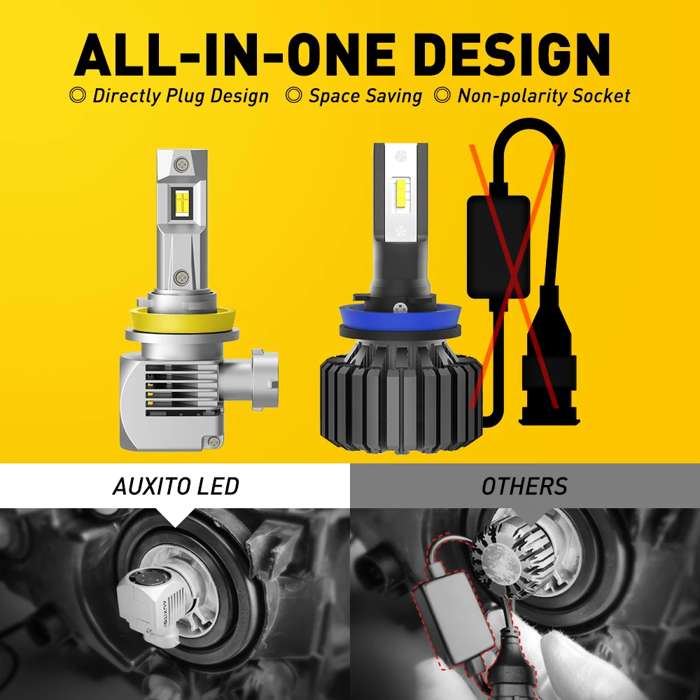 Светодиодные фары AUXITO 2X H8 H11 Canbus для BMW E46 Honda Pilot Nissan Primera Toyota Rav4 Ford Focus Mazda 3 VW Kia Rio Volvo