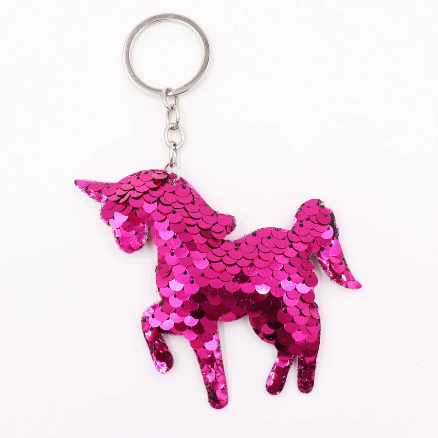 Блестящий Единорог двухсторонний отражающий Красочный кулон женский брелок для