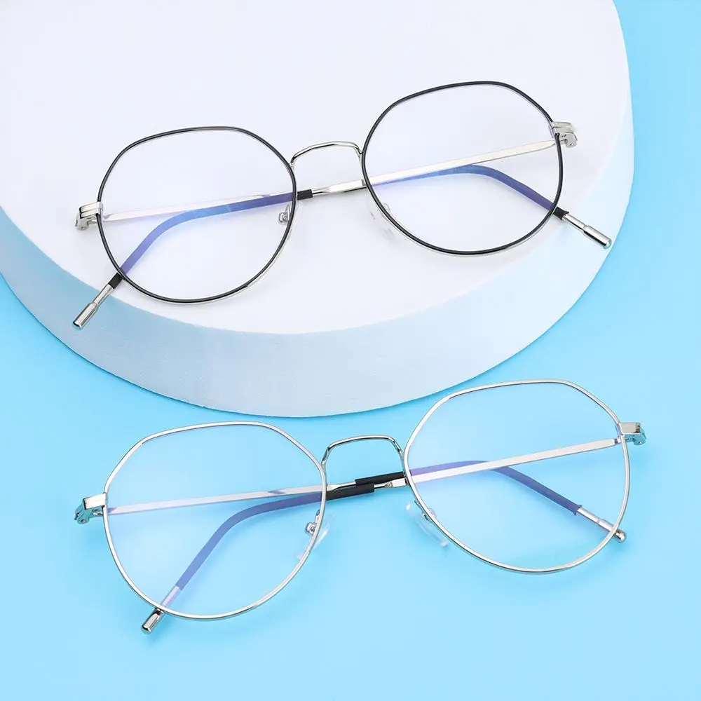 

Women Round Frame Portable Eye Protection Metal Eyeglasses Computer Goggles Ultra Light Frame Anti-Blue Light Glasses