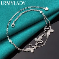 urmylady 925 sterling silver butterfly charm chain bracelet for women wedding celebration engagement fashion jewelry