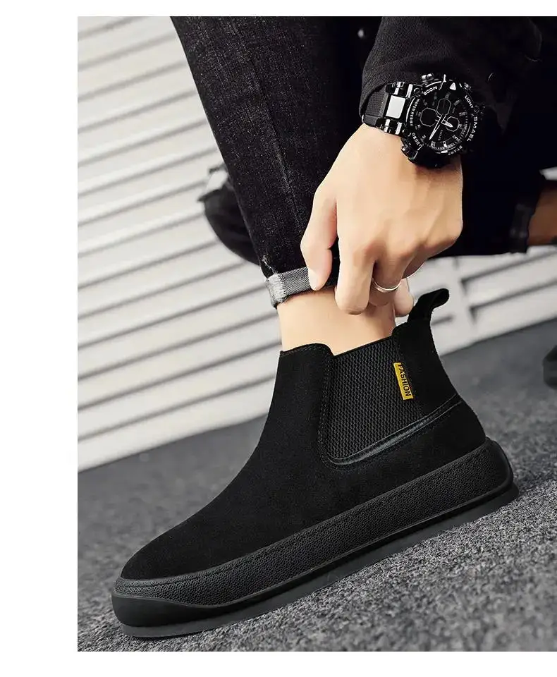 

Men's 2023 Spring Autumn New Leather Casual Shoes Thick Bottom Non Slip High Top Cover Foot Light Four Seasons Casual Shoes