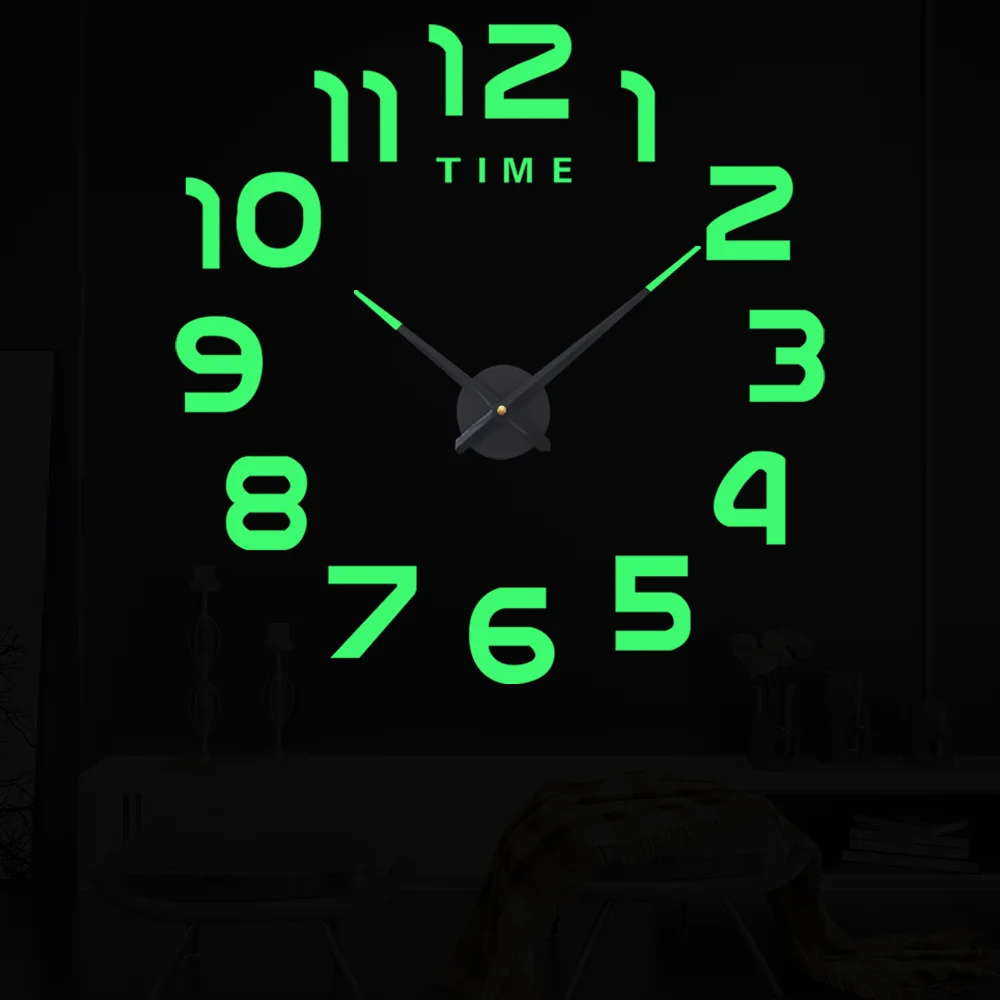 

3D DIY Large Wall Clock Arabic Numerals Luminous Clocks Home House Living Room Kitchen Wall Decor Oversize Big Watch Sticker