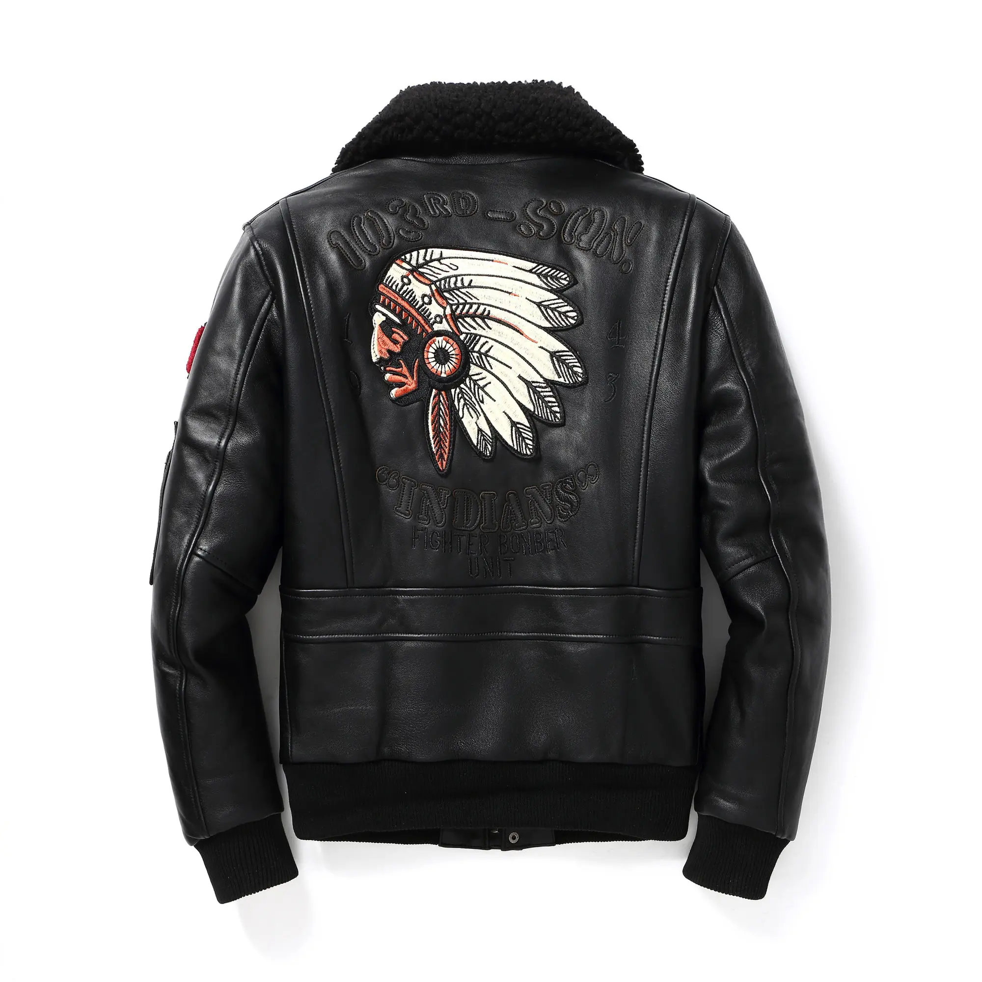 

Jacket 2023 New Sheepskin Leather Thickened A2 Pilot Winter Jacket Black Men's Indian Embroidered Leather Coatpilot jacket