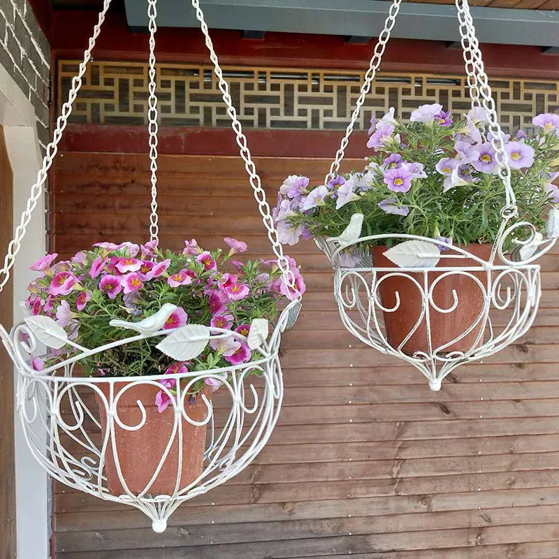 Nordic-Style Planter Iron Hanging Large Basket Flower Storage Basket Flower Stand Garden Home Decorations Plant Vase with Bird