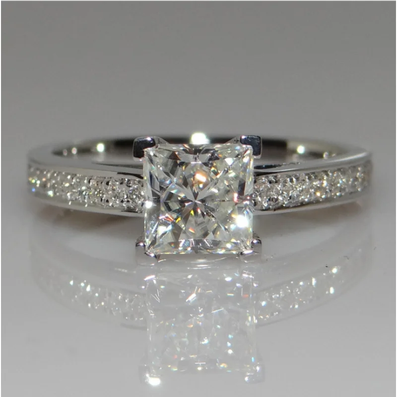 

Square diamond princess ring four-claw female simulated diamond wedding simple Japanese and Korean fashion diamond ring
