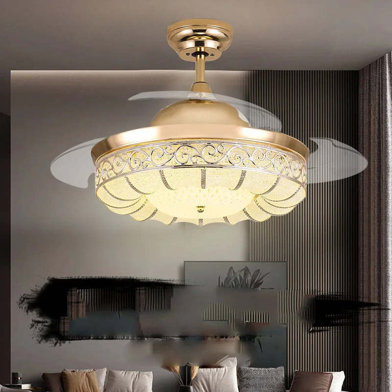 

Modern LED Luxury Gold Contemporary Folding Crystal Ceiling Fans With Lights Remote Control Ventilador Teto Techo Home Fan Lamp