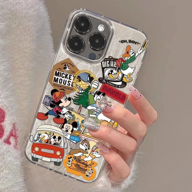 Фото Чехол для iPhone 11 12 13 14 15 16 17 Pro Max Plus с изображением Микки Мауса, Дональда Дака, в стиле аниме, с солнцезащитными очками и напитками, противоударный чехол Pluto Drive №1
