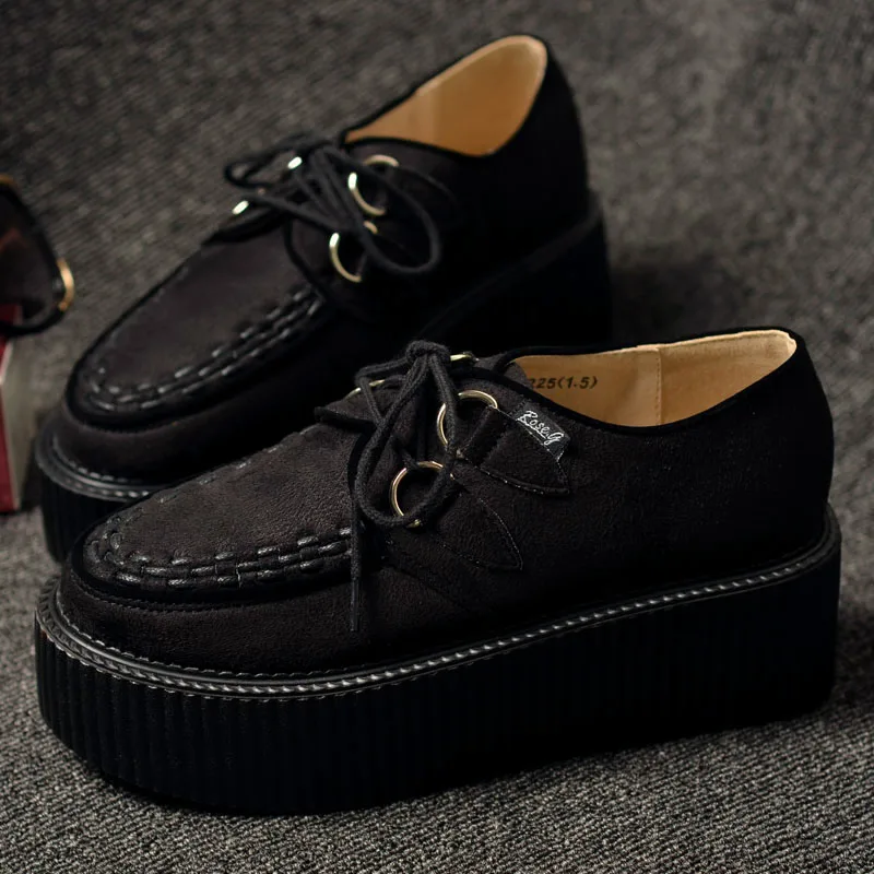 

Gothic Punk Style Platform Women's Chunky Shoes Diablo Demonia Flat Female Shoes Spring Autumn New Handmade Laces Ladies Shoes