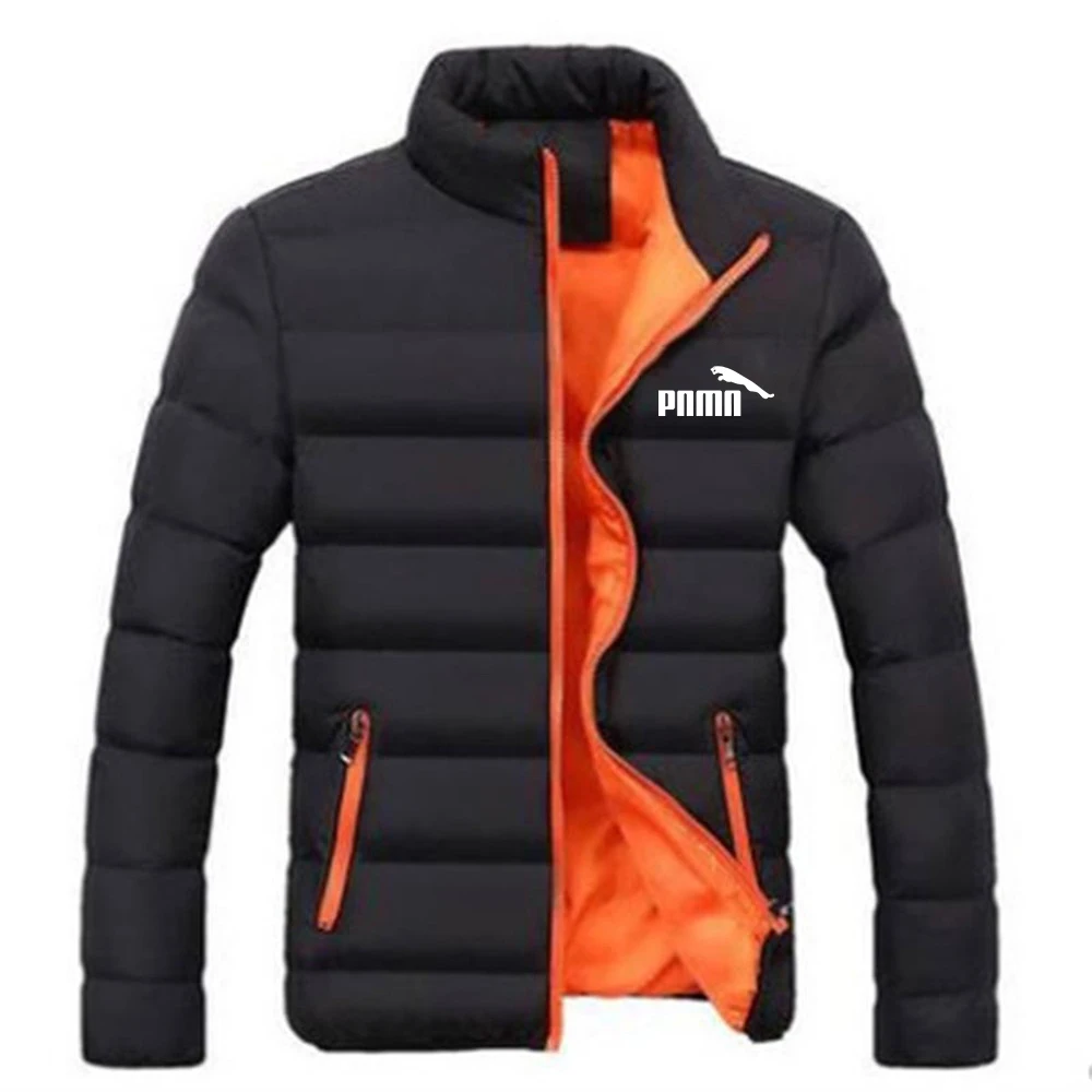 2022 novos homens parka outono inverno casaco sólido gola zíper fecho bolsos casual puffer quente jaqueta streetwear