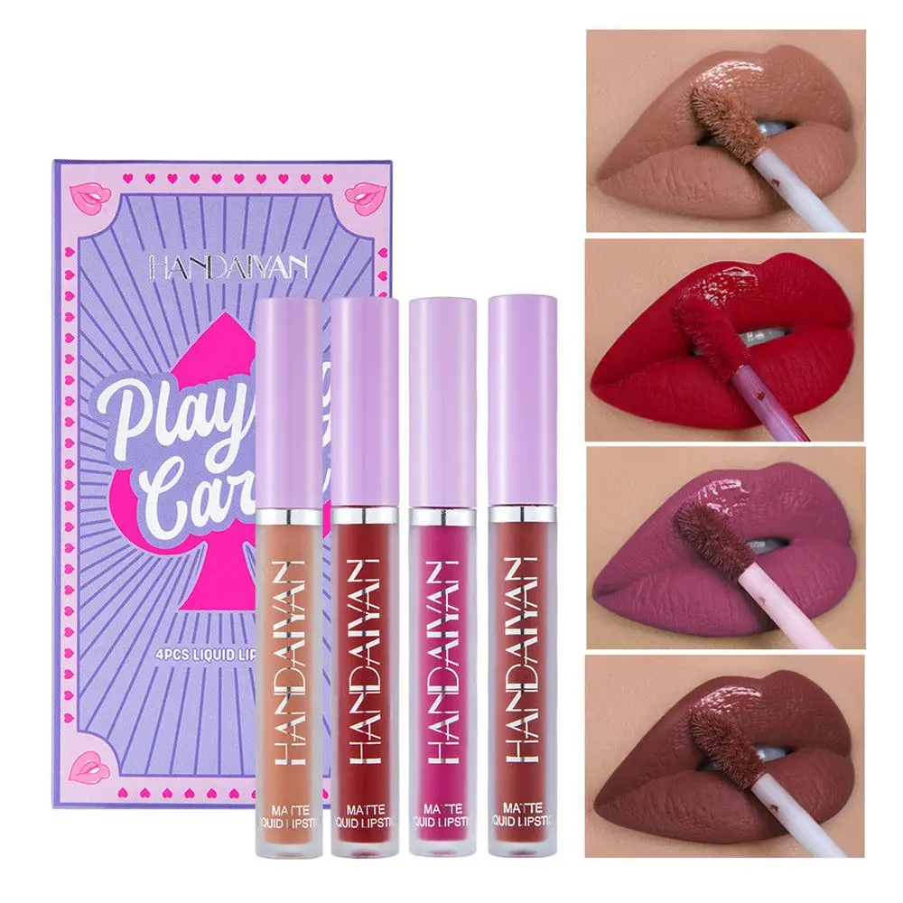 

4Pcs/Set Velvet Lip Glaze Matte Nude Lipstick Lip Gloss Long-Lasting Waterproof Non-stick Cup Makeup Cosmetics Beauty Gift Sexy