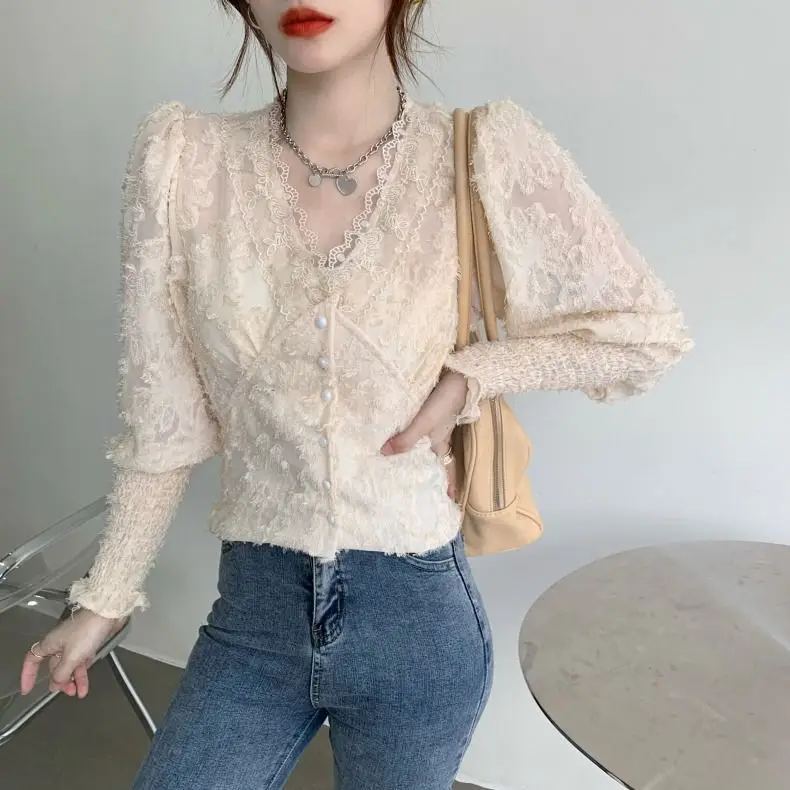 Весенняя новая женская мода в западном стиле сексуальная блузка с кружевной
