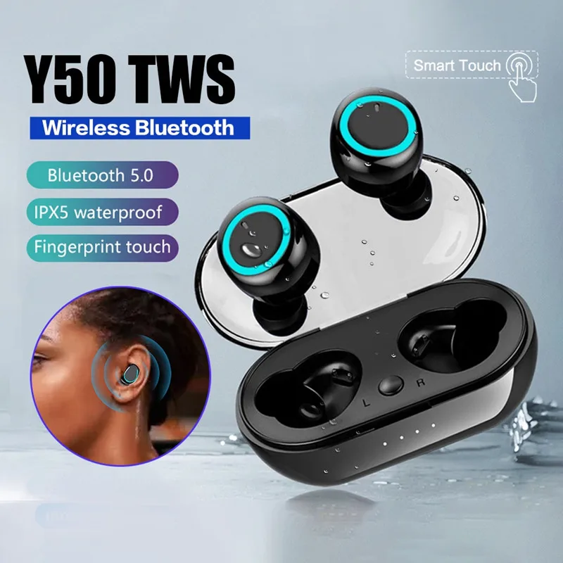 

TWS Y50 Bluetooth 5.0 Earphone Wireless Headset Waterproof Bass Earbuds True Wireless Stereo Headphone Sport Earphones