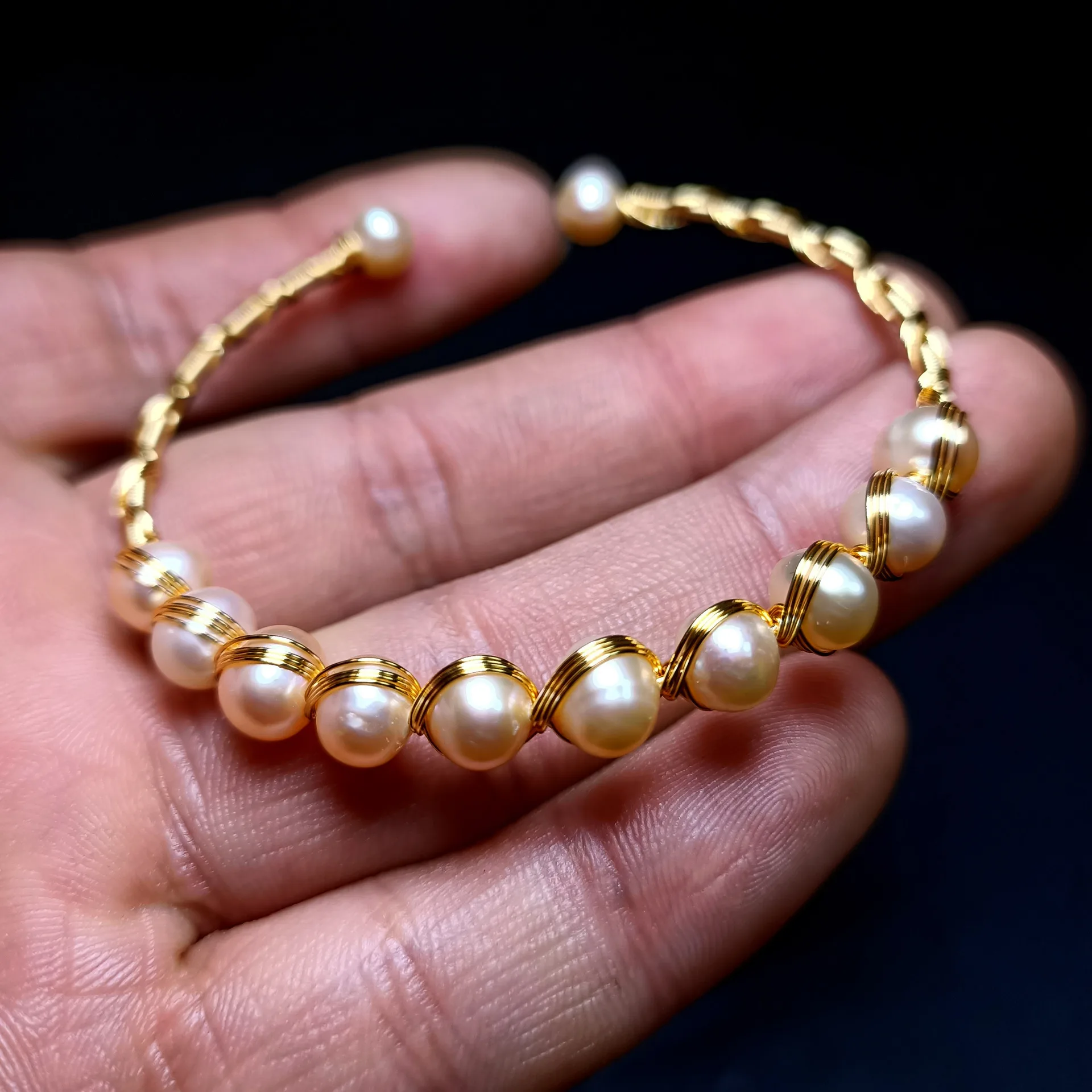 

Natural Pearl Bracelet 14k Gold Filled Design Handmade Winding Women #39;s Open Bangle Niche Luxury Jewelry For Girlfriend