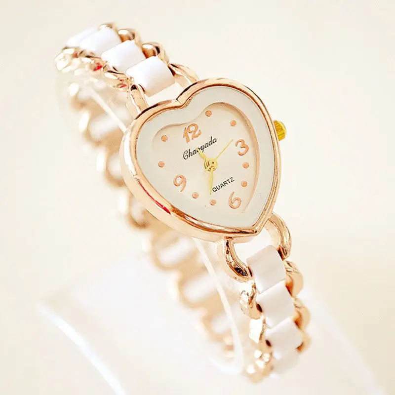 Fashion Elegant Watch Ladies Girls Delicate Heart Style Metal Alloy Strap Quartz Bracelet Clock