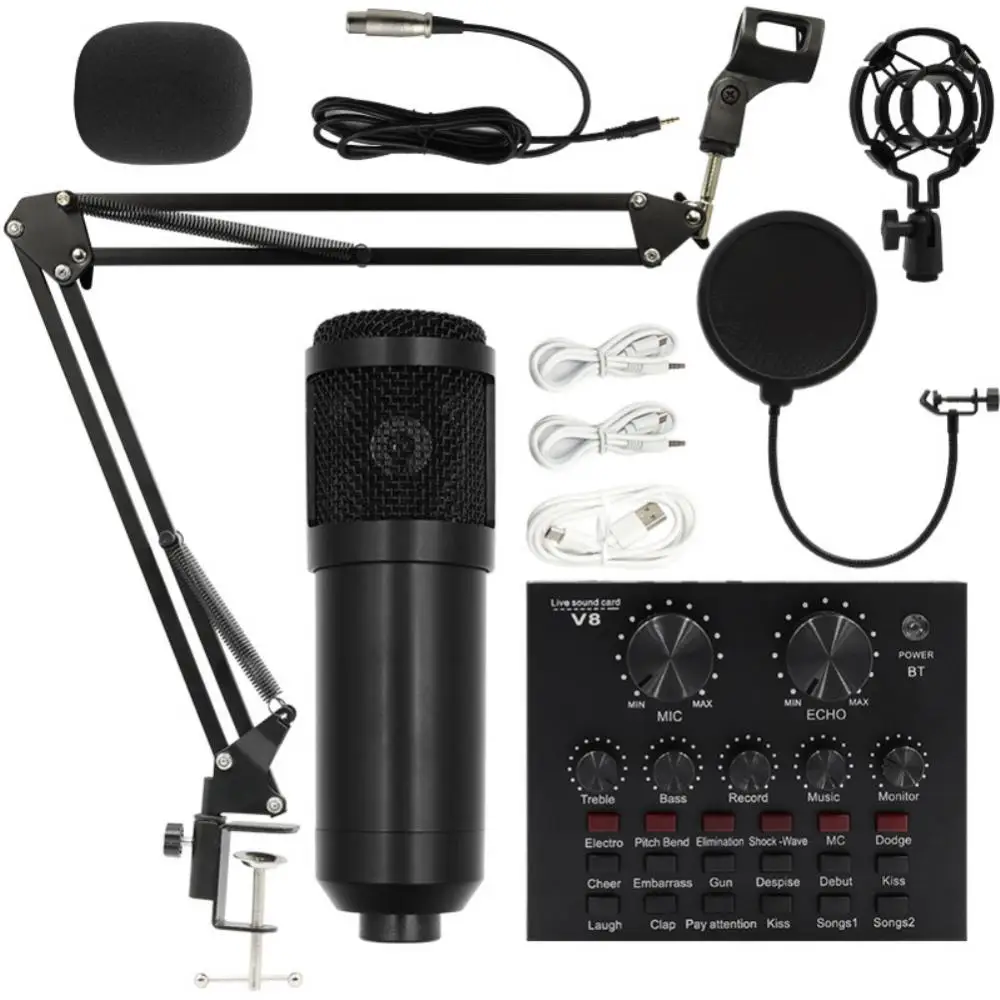 

BM800 condenser microphone microphone + V8 sound card cross-border anchor computer recording bracket large diaphragm live broadc