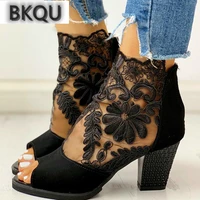 2022 summer new fashion womens sandals casual elegant mid heel womens shoes high heels mesh lace high heels large size 42