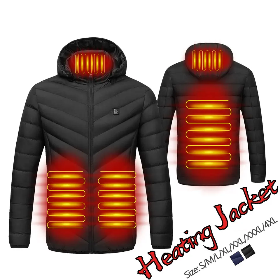 

Winter USB Smart Slef-heating Clothing Heating Jacket 4 Zone Warmth Hooded Heating Windproof Constant Temperature Cotton Coat
